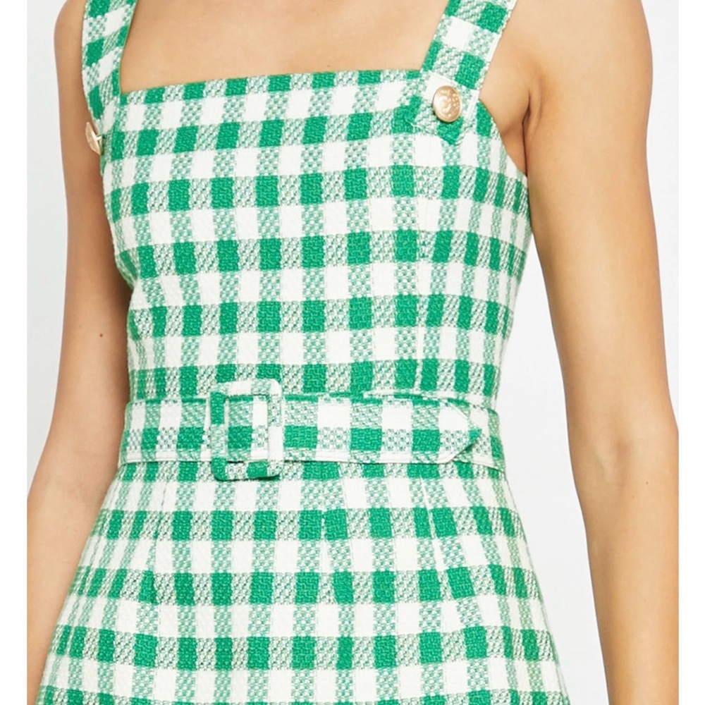 Kourt Green and White Gingham Mini Dress with Belt - Picture 9 of 11
